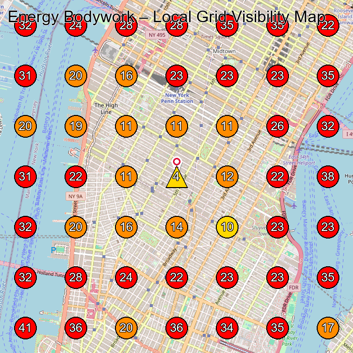 Energy Bodywork GeoGrid visibility map for Massage Spa in New York